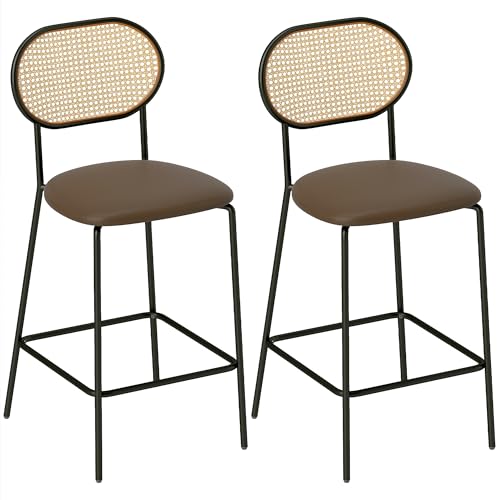 HOMCOM Satz von 2 Barhockern Hohe Küchenhocker mit Rattan Rücken Rattan Sitz PU Sitz Stahlrahmen und Fußstütze für Esszimmer Esstheke Braun HOMCOM Satz von 2 Barhockern Hohe Küchenhocker mit Rattan Rücken Rattan Sitz PU Sitz Stahlrahmen und Fußstütze für Esszimmer Esstheke Braun von HOMCOM