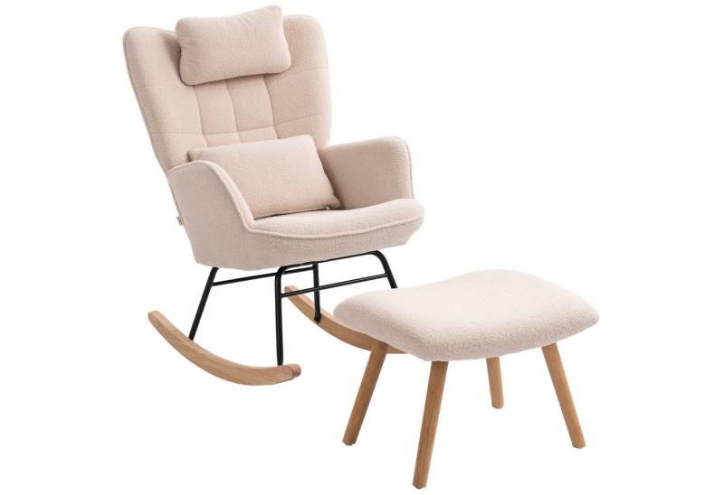 HOMCOM Schaukelsessel Gepolstert Schwingsessel mit Kissen, Fleece-Bezug, hoher Rückenlehne (Schwingstuhl, 2-St., Schaukelstuhl und Fußhocker), Stillsessel für Wohnzimmer, Schlafzimmer Beige von HOMCOM