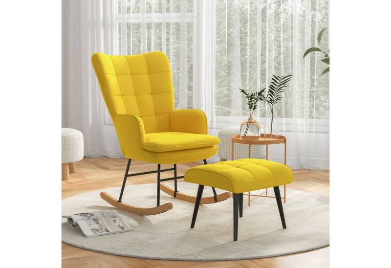 HOMCOM Schaukelsessel Schwingsessel, Wohnzimmerstuhl, mit Hocker (Set, 2-St., bestehend aus Sessel und Hocker), Mit Fußhocker, bis 130 kg belastbar von HOMCOM