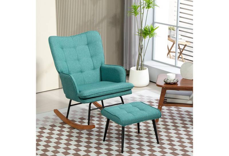 HOMCOM Schaukelsessel Stillsessel mit Hocker (Schaukelstuhl, 2-St., Schwingsessel), für Wohnzimmer, Schlafzimmer, 64L x 89B x 90H cm, Dunkelgrün von HOMCOM