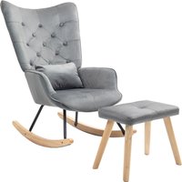 HOMCOM Schaukelsessel mit Hocker, Relaxsessel mit Kissen, Samtoptik, Ohrensessel mit Holzbeine für Schlafzimmer, Wohnzimmer, 66 x 96 x 101 cm, Dunkelgrau   Aosom von HOMCOM