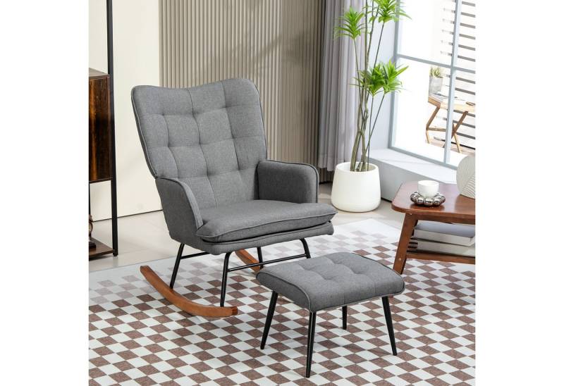 HOMCOM Schaukelsessel mit Hocker, Relaxsessel mit Leinenoptik (Armlehnsessel, 2-St., Schwingsessel), für Wohnzimmer, Schlafzimmer, Schwarz+Dunkelgrau von HOMCOM