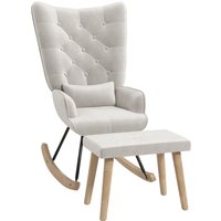 HOMCOM Schaukelsessel mit Hocker, Relaxsessel mit Samtoptik, Kissen Cremeweiß von HOMCOM
