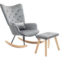 HOMCOM Schaukelsessel mit Hocker, Relaxsessel mit Samtoptik, Kissen Dunkelgrau von HOMCOM