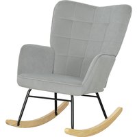 HOMCOM Schaukelstuhl, Schaukelsessel mit Samtoptik, Armlehne, Sessel mit Holzkufen, Relaxsessel für Wohnzimmer, Schlafzimmer, Hellgrau   Aosom von HOMCOM