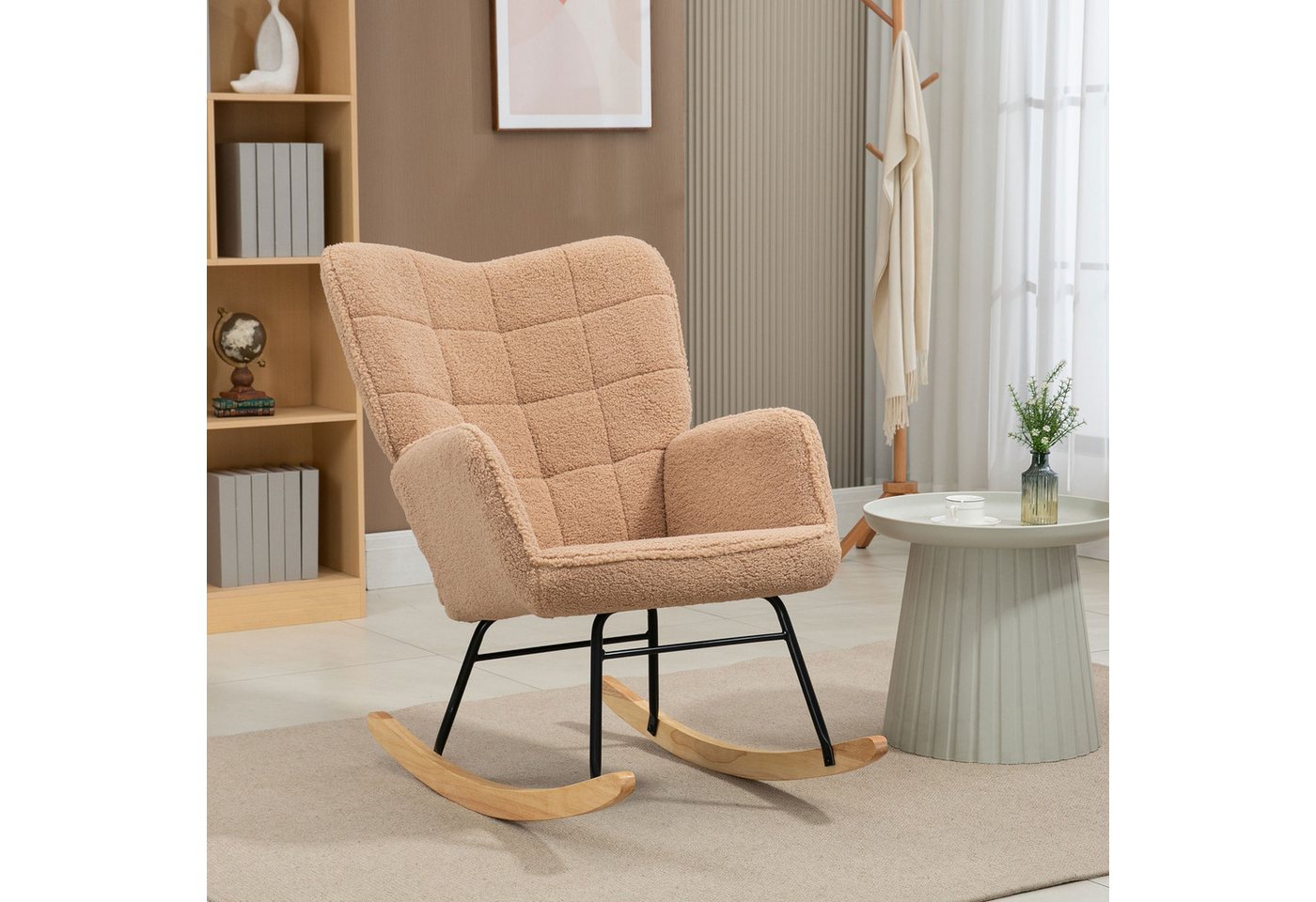 HOMCOM Schaukelstuhl Akzentstuhl, Wohnzimmersessel für Schlafzimmer (Schwingsessel, 1 St), für Wohnzimmer, Braun von HOMCOM