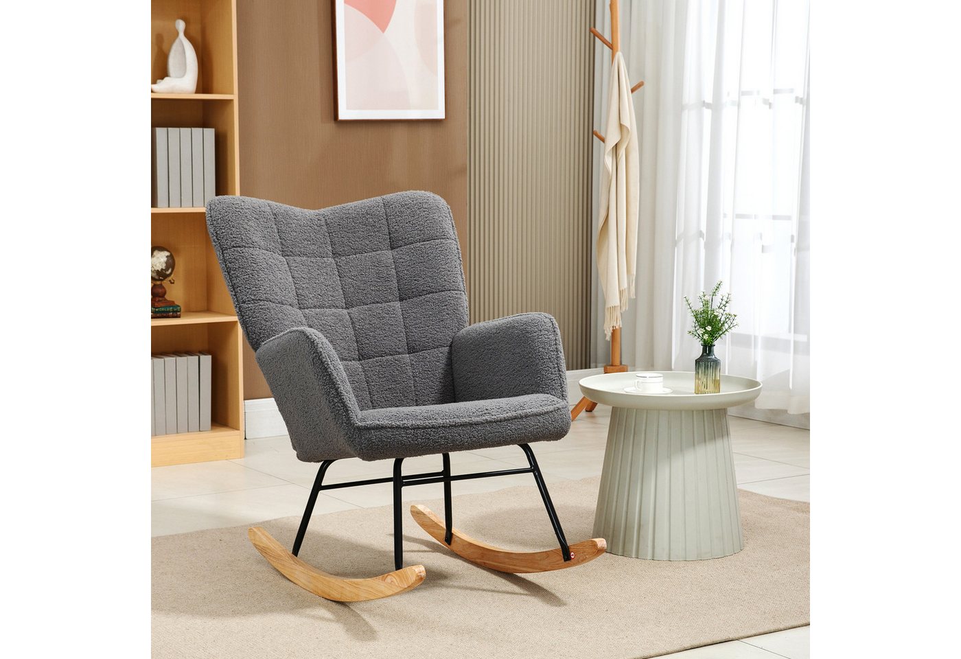 HOMCOM Schaukelstuhl Akzentstuhl, Wohnzimmersessel für Schlafzimmer (Schwingsessel, 1 St), für Wohnzimmer, Dunkelgrau von HOMCOM