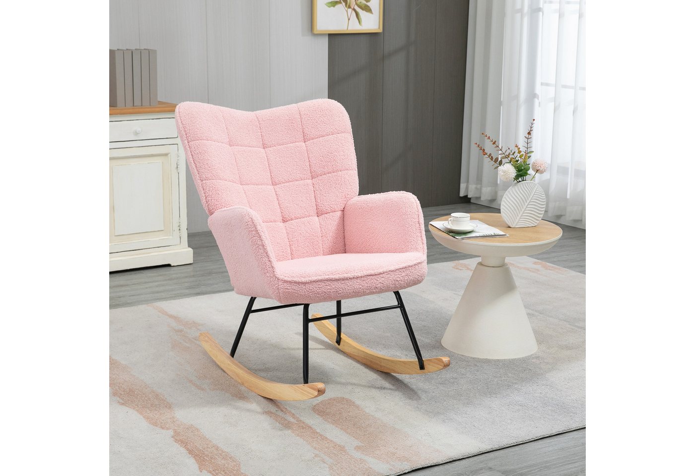 HOMCOM Schaukelstuhl Akzentstuhl, Wohnzimmersessel für Schlafzimmer (Schwingsessel, 1 St), für Wohnzimmer, Rosa von HOMCOM