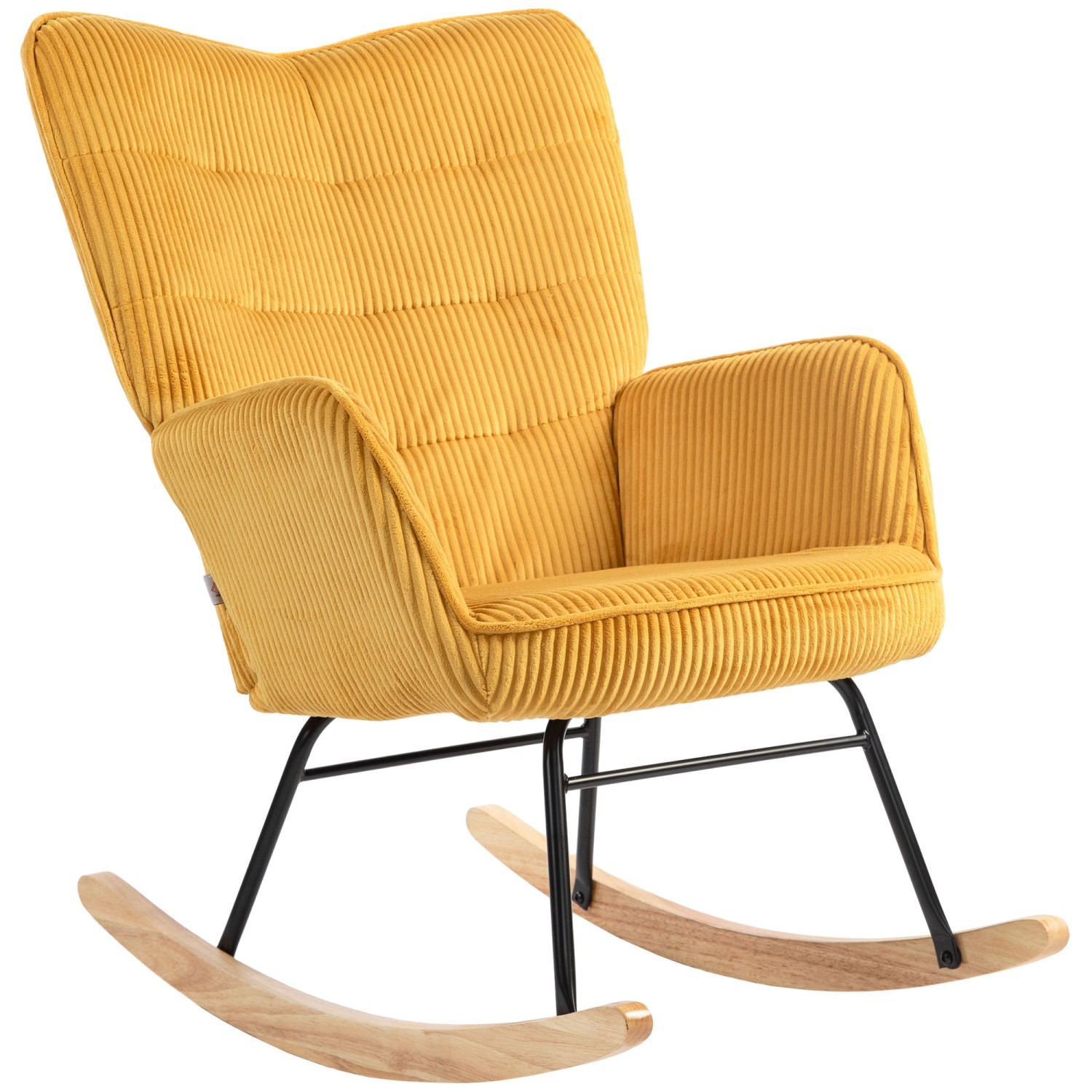 HOMCOM Schaukelstuhl Kord 100% Polyester Buchenholz Stahl Schaumstoff Gelb von HOMCOM