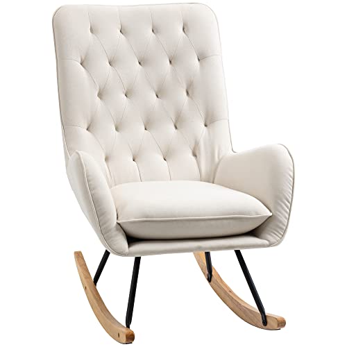 HOMCOM Schaukelstuhl Relaxstuhl Schwingsessel mit Holzbeine Schaukelsessel Relaxsessel für Wohnzimmer, Schlafzimmer, Leinen Metall Cremeweiß 69 x 90 x 100 cm HOMCOM Schaukelstuhl Relaxstuhl Schwingsessel mit Holzbeine Schaukelsessel Relaxsessel für Wohnzimmer, Schlafzimmer, Leinen Metall Cremeweiß 69 x 90 x 100 cm von HOMCOM