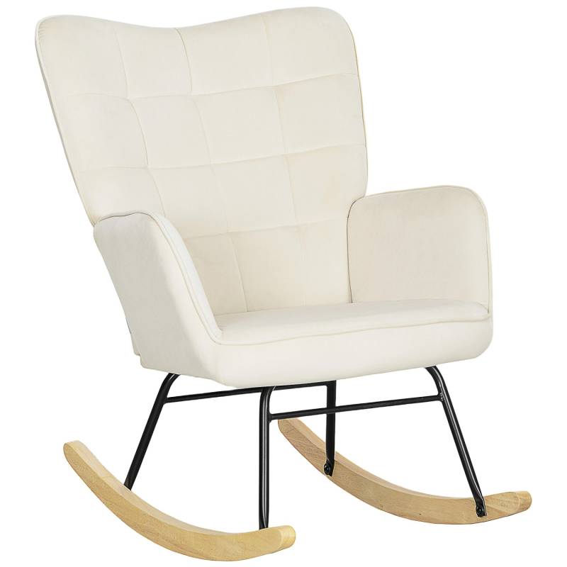HOMCOM Schaukelstuhl Samt 100% Polyester Buchenholz Stahl Schaumstoff Beige von HOMCOM