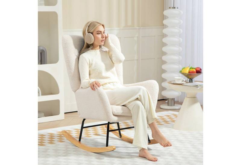 HOMCOM Schaukelstuhl Schaukelsessel mit Armlehne, Teddystoff-Optik (Relaxsessel Schwingsessel, 1 St), für Wohnzimmer, Schlafzimmer, Cremeweiß von HOMCOM
