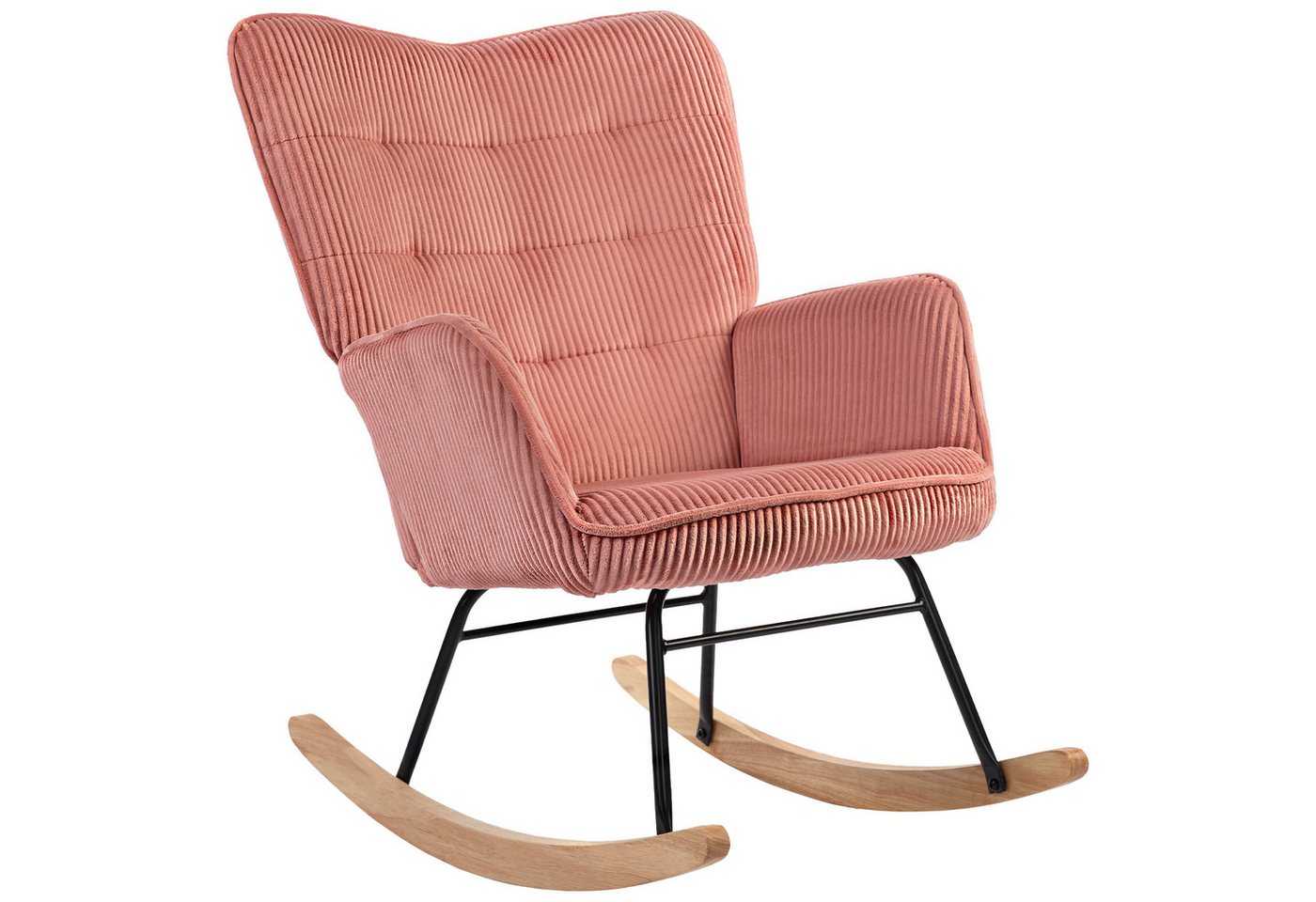 HOMCOM Schaukelstuhl Schaukelsessel mit Cordoptik, Armlehne (Schaukelsessel, 1 St), für Wohnzimmer, Schlafzimmer, Beige von HOMCOM