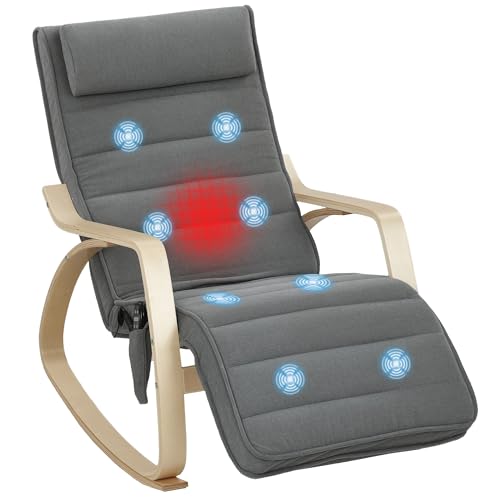 HOMCOM Schaukelstuhl Schaukelsessel mit Massagefunktion, Heizung, Kopfstütze, Fußstütze, Sessel, Relaxsessel mit Samtoptik, Lesesessel, Schwingsessel für Wohnzimmer, Schlafzimmer, Grau von HOMCOM