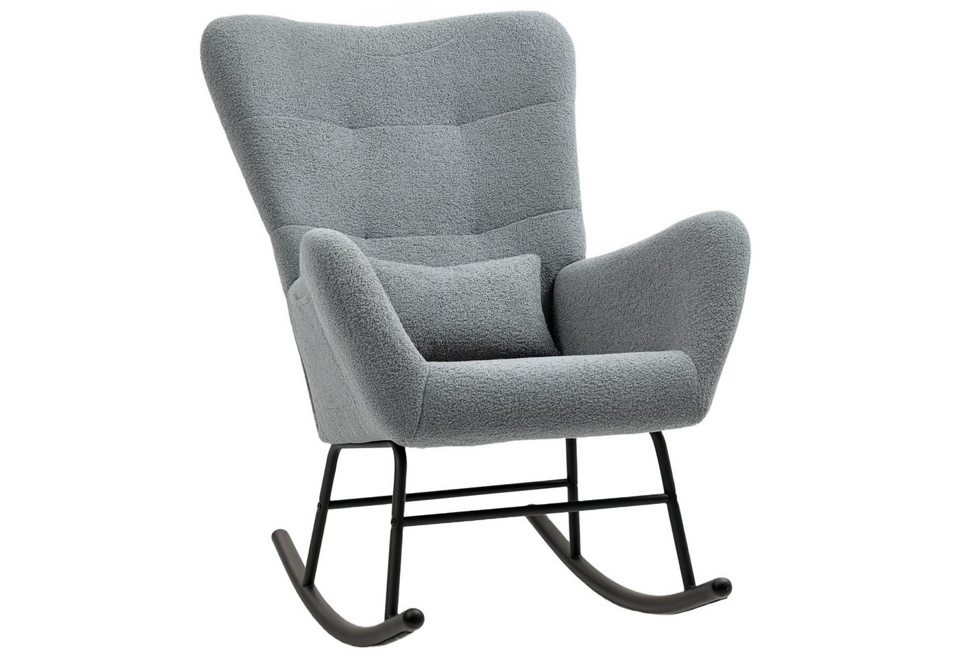 HOMCOM Schaukelstuhl Schaukelsessel mit Teddystoff-Optik Armlehne Stillsessel mit Holzkufen (Relaxsessel, 1 St), mit Seitentasche für Wohnzimmer, Schlafzimmer, Grau von HOMCOM