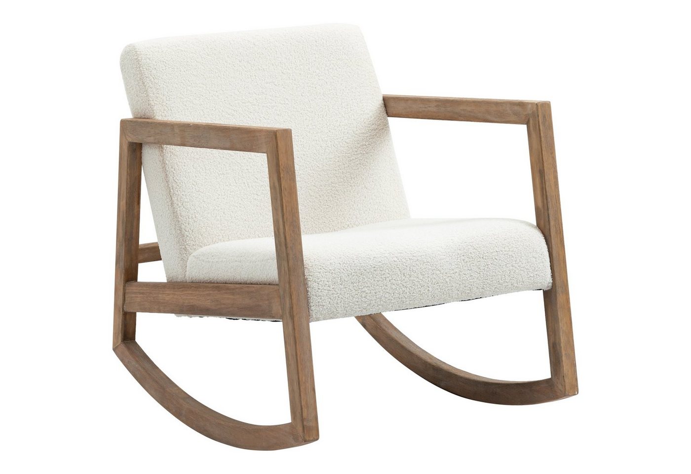 HOMCOM Schaukelstuhl gepolstert Relaxstuhl mit Holzrahmen (Loungesessel, 1 St), Kautschukholz Cremeweiß 60 x 81 x 71 cm von HOMCOM