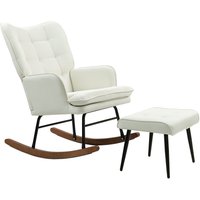 HOMCOM Schaukelstuhl Schwingsessel mit Hocker Relaxsessel mit Leinenoptik von HOMCOM