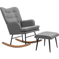 HOMCOM Schaukelstuhl Schwingsessel mit Hocker Relaxsessel mit Leinenoptik von HOMCOM