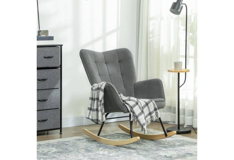 HOMCOM Schaukelstuhl Sessel Relaxsessel Wohnzimmersessel Akzentstuhl (Schaukelsessel, 1 St), für Wohnzimmer, Schlafzimmer, Dunkelgrau von HOMCOM