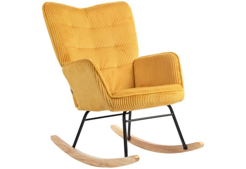 HOMCOM Schaukelstuhl Sessel mit Kord-Optik, Armlehne, Holzkufen (Schaukelsessel, 1 St), für Wohnzimmer, Schlafzimmer, Gelb von HOMCOM