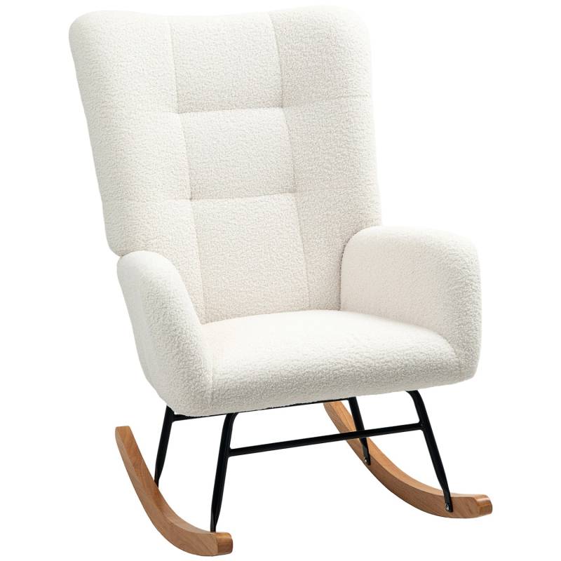 HOMCOM Schaukelstuhl Teddysamt Cremeweiß 94L x 70B x 100H cm von HOMCOM