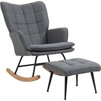 HOMCOM Schaukelstuhl bis 130 kg Schwingsessel mit Hocker Armlehnsessel Stillsessel Leinenoptik Schaukelsessel für Wohnzimmer & Schlafzimmer   Aosom.de von HOMCOM