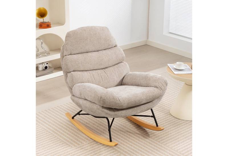 HOMCOM Schaukelstuhl mit Anti-Rutsch-Pads (Schwingstuhl, 1 St), für Wohnzimmer, Schlafzimmer, Cremeweiß von HOMCOM