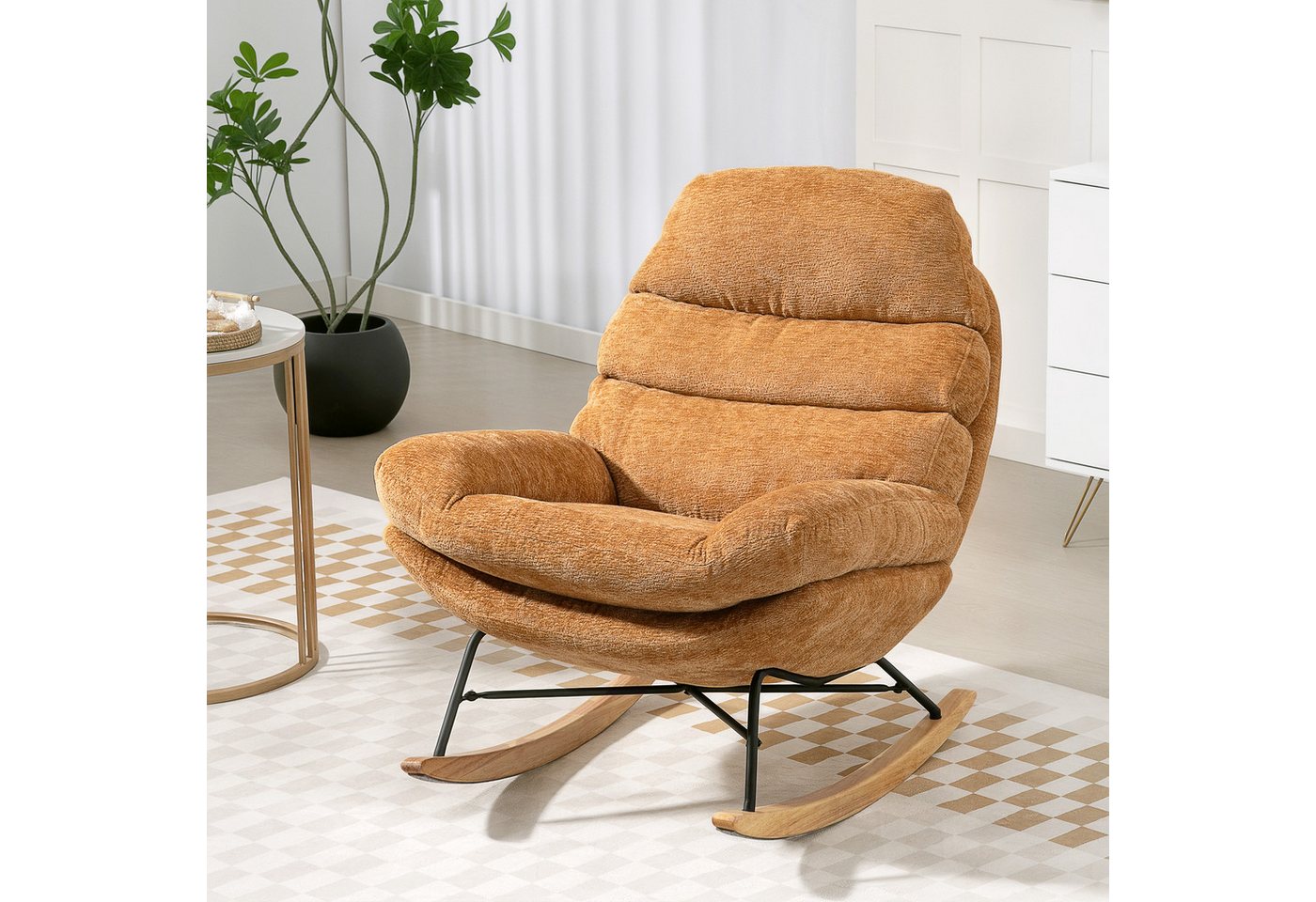 HOMCOM Schaukelstuhl mit Anti-Rutsch-Pads (Schwingstuhl, 1 St), für Wohnzimmer, Schlafzimmer, Gelb von HOMCOM