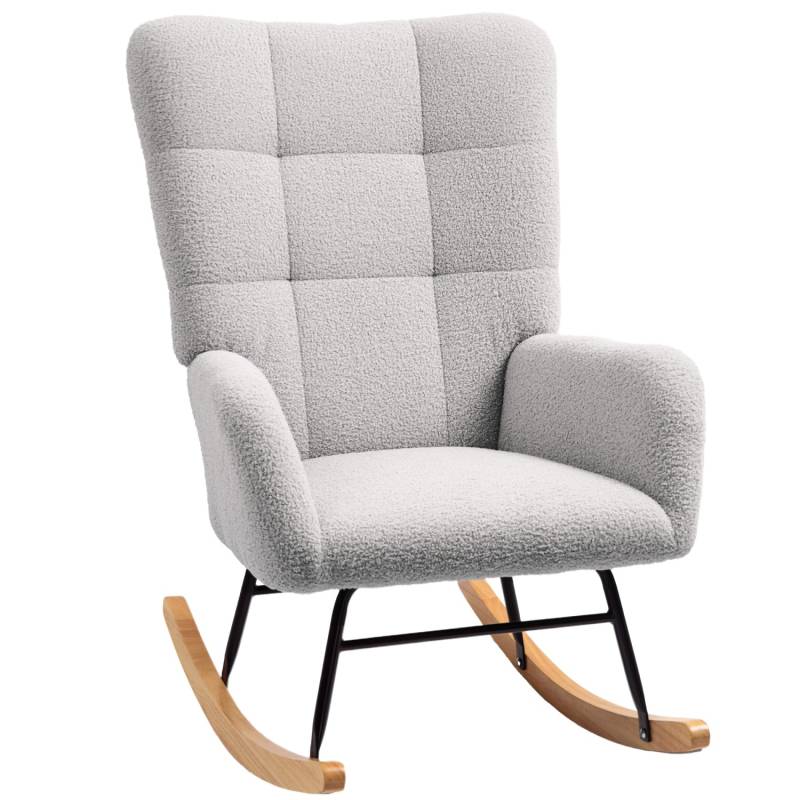 HOMCOM Schaukelstuhl mit Armlehne Teddysamt Hellgrau 94L x 70B x 100H cm von HOMCOM