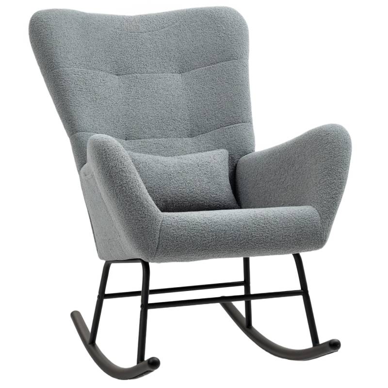 HOMCOM Schaukelstuhl mit Armlehne Teddystoff Grau 95L x 67B x 100H cm von HOMCOM