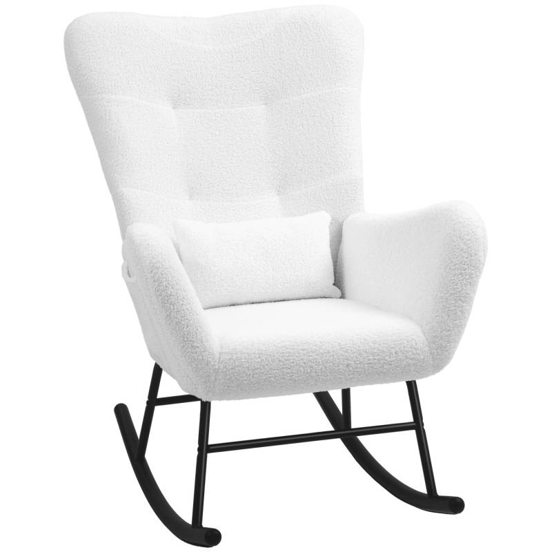 HOMCOM Schaukelstuhl mit Armlehne Teddystoff Weiß 95L x 67B x 100H cm von HOMCOM