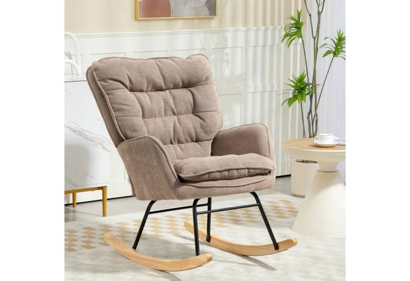 HOMCOM Schaukelstuhl mit Chenilleoptik (Schwingsessel, 1 St), bis 120 kg Belastbarkeit für Schlafzimmer, Wohnzimmer, Braun von HOMCOM