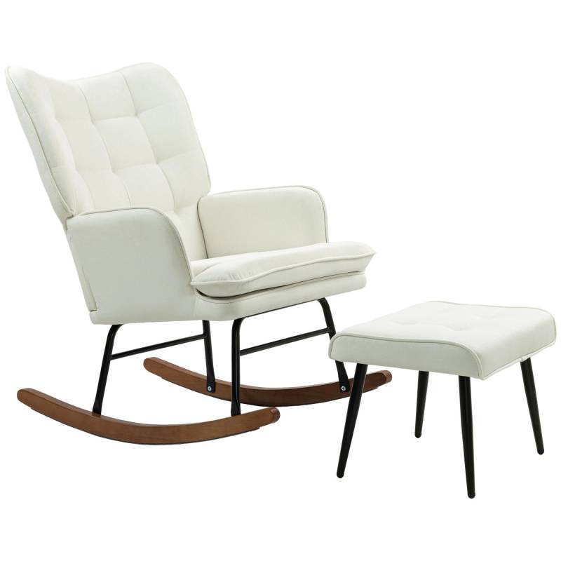 HOMCOM Schaukelstuhl mit Hocker Leinenoptik von HOMCOM