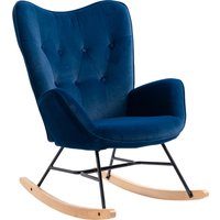 HOMCOM Schaukelstuhl mit Ohren Rocking Chair Großer Komfort Armlehnen Sitz Rückenlehne gepolstert mit hoher Dichte Samtstoff Blau   Aosom von HOMCOM