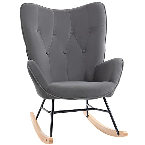HOMCOM Schaukelstuhl mit Stahlrahmen gepolstert Relax Stuhl Sessel Stuhl Wohnzimmersessel Lounge mit gepolsterter Sitzfläche samtartiges Polyester Gummiholz Metall Dunkelgrau+Natur 65 x 70 x 96 cm HOMCOM Schaukelstuhl mit Stahlrahmen gepolstert Relax Stuhl Sessel Stuhl Wohnzimmersessel Lounge mit gepolsterter Sitzfläche samtartiges Polyester Gummiholz Metall Dunkelgrau+Natur 65 x 70 x 96 cm von HOMCOM
