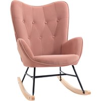 HOMCOM Schaukelstuhl  Relaxstuhl mit Stahlrahmen, gepolstert, Lounge, samtartiges Polyester, Gummiholz, Rosa+Natur, 84x70x96cm  Aosom.de von HOMCOM