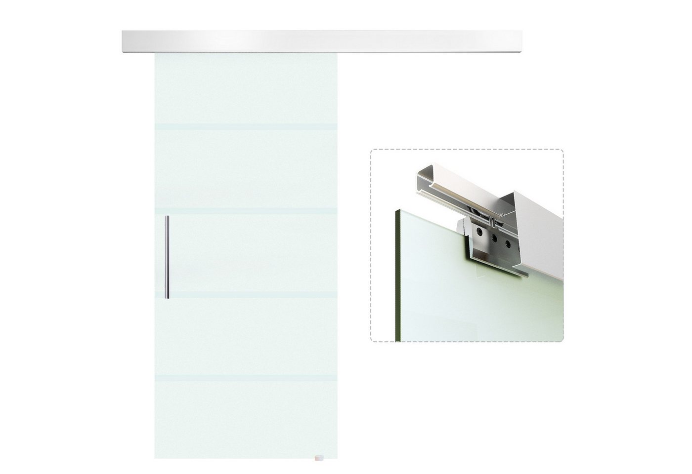 HOMCOM Schiebetür Innentür (Set, 1-St., Glasschiebtür), Zimmertür mit Griffstange einseitig mit Streifen 90 x 205 cm von HOMCOM
