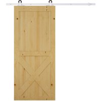 HOMCOM Schiebetüren-Beschlagsatz 183 cm Komplett-Set mit Schienen, Rollen Weiß von HOMCOM