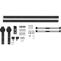 HOMCOM Schiebetüren-Beschlagsatz 183cm Komplett-Set mit Schienen, Rollen Schwarz von HOMCOM