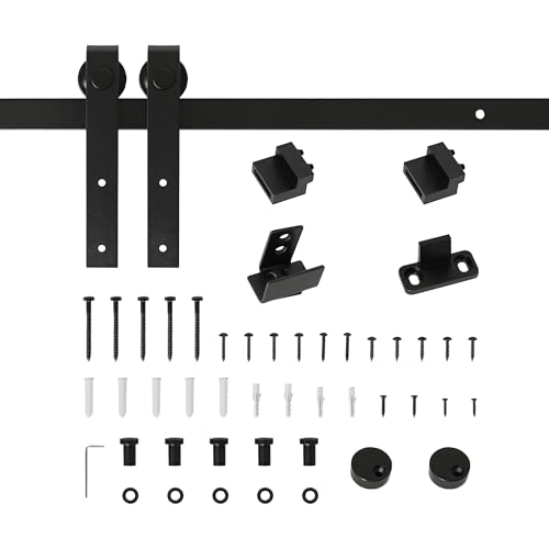 HOMCOM Schiebetürsystem Laufschiene Einzelschiebetür Schiebetürbeschlag für Holzschiebetür Zubehör Kohlenstoffstahl Schwarz 200 x 0,4 x 18 cm von HOMCOM