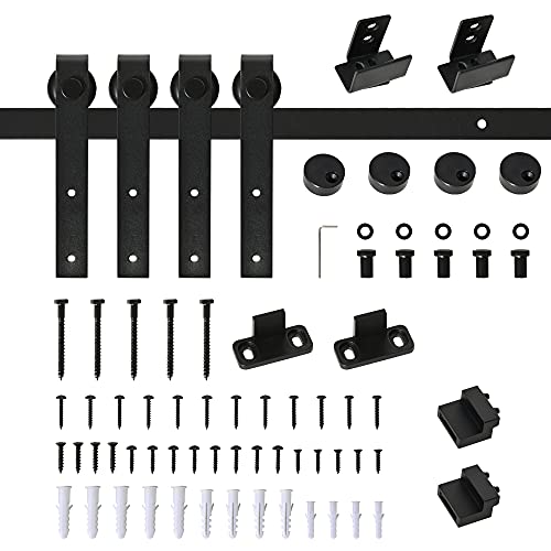 HOMCOM Schiebetürsystem Laufschiene Schiebetürbeschlag für doppelte Holztüren Zubehör Kohlenstoffstahl Schwarz 183 x 0,6 x 18 cm von HOMCOM