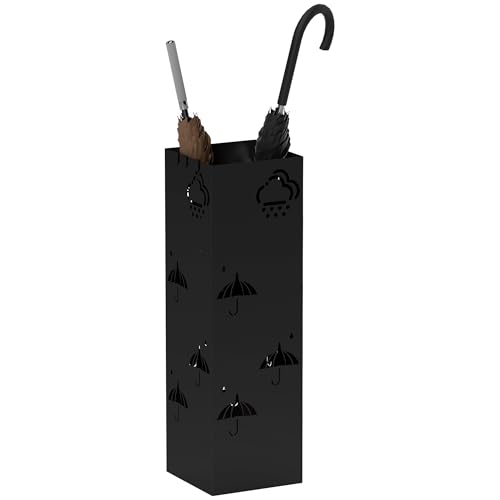 HOMCOM Schirmständer Regenschirmhalter mit 4 Haken, abnehmbare Wasserauffangschale Deko Schirmhalter für Sonnenschirm, Regenschirme & Gehstöcke Stahl 15,5 x 15,5 x 49 cm Schwarz HOMCOM Schirmständer Regenschirmhalter mit 4 Haken, abnehmbare Wasserauffangschale Deko Schirmhalter für Sonnenschirm, Regenschirme & Gehstöcke Stahl 15,5 x 15,5 x 49 cm Schwarz von HOMCOM