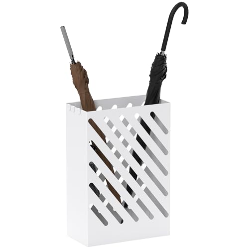 HOMCOM Schirmständer Regenschirmständer mit 4 Haken und Wasserauffangschale Regenschirmhalter für Gehstöcke & Regenschirme Stahl 28 x 14 x 41 cm Weiß von HOMCOM