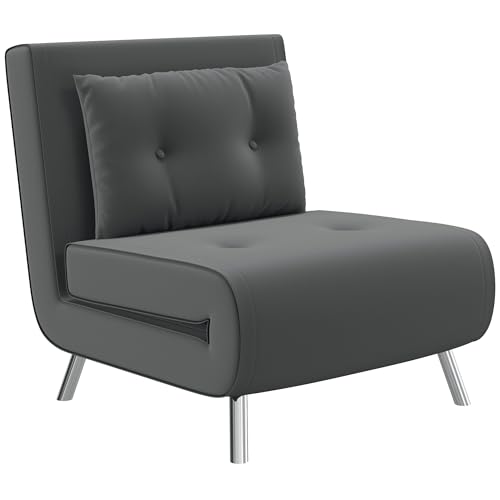 HOMCOM Schlafsessel, Einzelsofa mit Bettfunktion, Klappsessel, Gästebett mit Kissen, Polstersofa mit Samtoptik für Schlafzimmer, Wohnzimmer, 77 x 88 x 83 cm, Dunkelgrau von HOMCOM