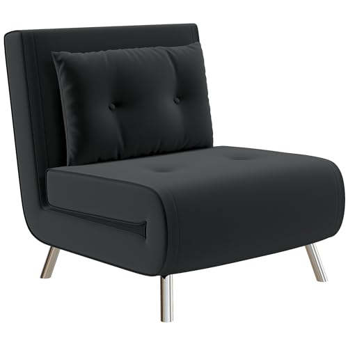 HOMCOM Schlafsessel, Klappsessel mit Bettfunktion, Einzelsofa mit Kissen, Gästebett, Polstersofa mit Samtoptik, für Wohnzimmer, Schlafzimmer, Schwarz, 77 x 88 x 83 cm von HOMCOM