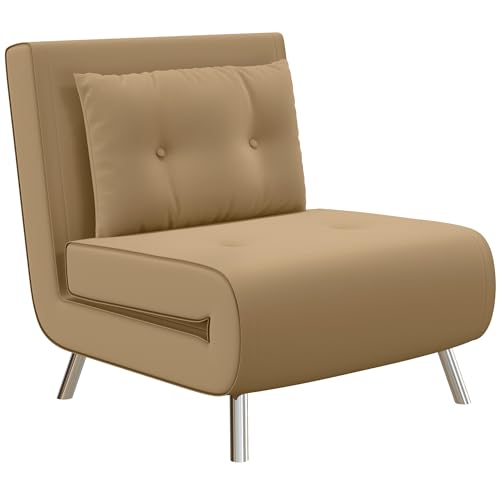 HOMCOM 3 in 1 Schlafsessel Klappbar Schlafsofa mit Bettfunktion Verstellbarer Rückenlehne Kissen Relaxsessel in Samtoptik Gästebett Sessel für Wohnzimmer Schlafzimmer 77 x 88 x 83 cm Braun von HOMCOM