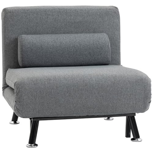 HOMCOM Schlafsessel, Klappsessel mit Bettfunktion, Schlafsofa mit Verstellbarer Rückenlehne, Gästebett, Polstersofa mit Leinenoptik, für Wohnzimmer, Dunkelgrau, 75 x 70 x 75 cm von HOMCOM