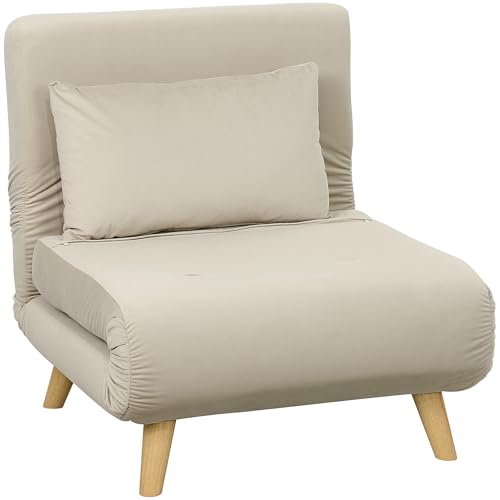HOMCOM 3 in 1 Schlafsessel, Schlafsofa mit Bettfunktion, Lendenkissen, klappbarer Relaxsessel mit Verstellbarer Rückenlehne Liegestuhl in Samtoptik, für Wohnzimmer, Beige HOMCOM 3 in 1 Schlafsessel, Schlafsofa mit Bettfunktion, Lendenkissen, klappbarer Relaxsessel mit Verstellbarer Rückenlehne Liegestuhl in Samtoptik, für Wohnzimmer, Beige von HOMCOM