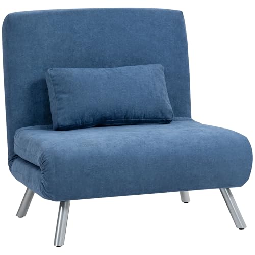 HOMCOM Schlafsessel 2-in-1 klappbar Schlafsofa mit Bettfunktion Relaxsessel mit Verstellbarer Rückenlehne, abnehmbar Kissen, Samtoptik, Gästebett bis 120 kg, Sofabett für Wohnzimmer, Schlafzimmer Blau HOMCOM Schlafsessel 2-in-1 klappbar Schlafsofa mit Bettfunktion Relaxsessel mit Verstellbarer Rückenlehne, abnehmbar Kissen, Samtoptik, Gästebett bis 120 kg, Sofabett für Wohnzimmer, Schlafzimmer Blau von HOMCOM