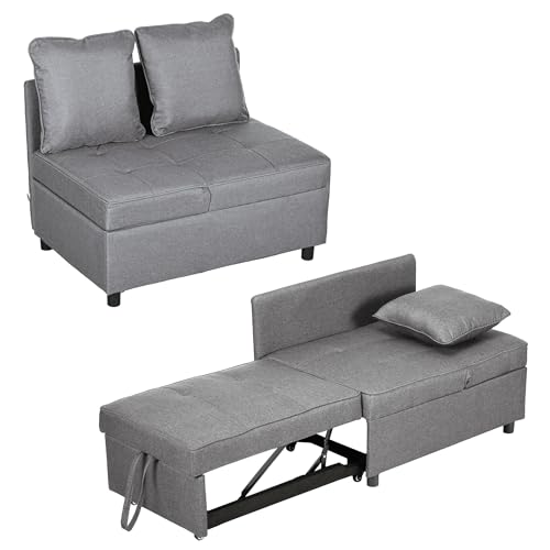 HOMCOM Schlafsessel 3-in-1 Ausziehbares Schlafsofa mit Bettfunktion 2 Sitzer Sofa mit Verstellbarer Rückenlehne, Seitentasche, Kissen, Rollen, bis 300 kg, für kleinen Raum Dunkelgrau HOMCOM Schlafsessel 3-in-1 Ausziehbares Schlafsofa mit Bettfunktion 2 Sitzer Sofa mit Verstellbarer Rückenlehne, Seitentasche, Kissen, Rollen, bis 300 kg, für kleinen Raum Dunkelgrau von HOMCOM